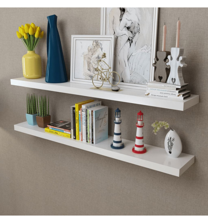 2 Étagères murales MDF Blanc Rangement de livres/DVD | Mobilier & Déco