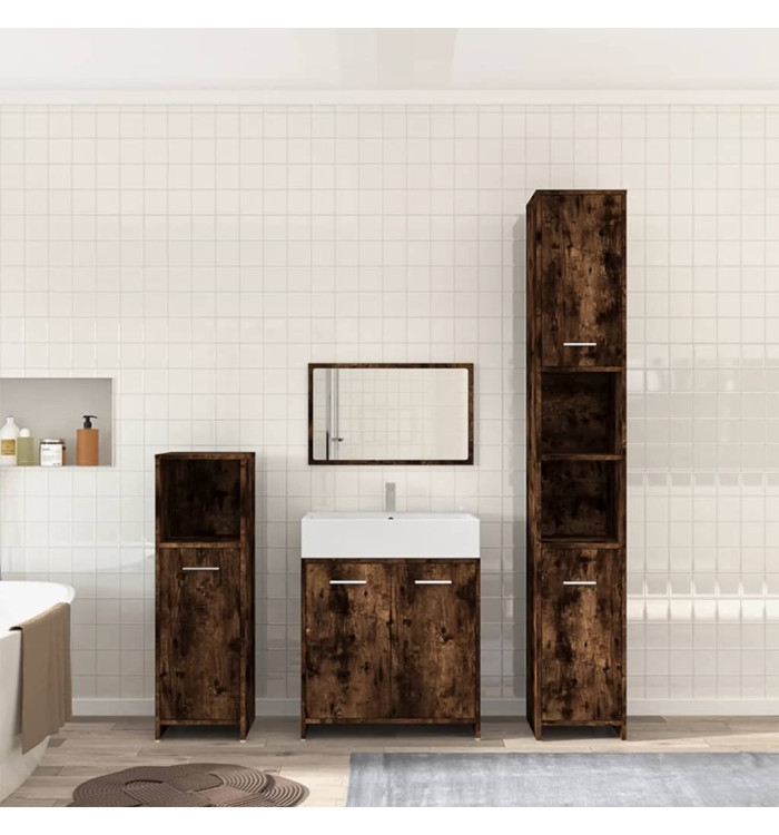Ensemble de meubles de salle de bain 4 pcs Chêne fumé Bois | Mobilier & Déco