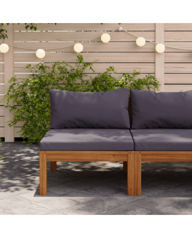 Canapé central sectionnel et coussins gris foncé Bois d'acacia | Mobilier & Déco