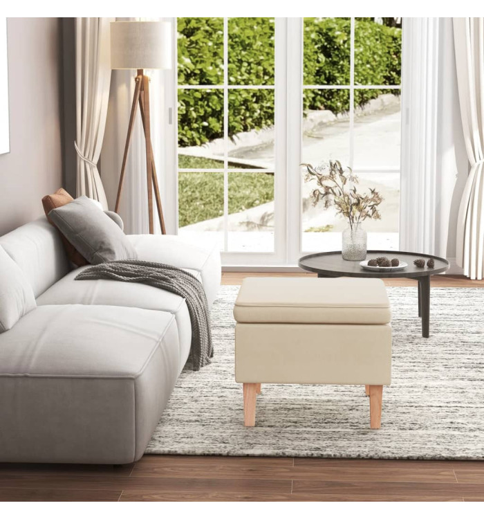 Tabouret avec pieds en bois Crème Tissu | Mobilier & Déco