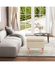 Tabouret avec pieds en bois Crème Tissu | Mobilier & Déco