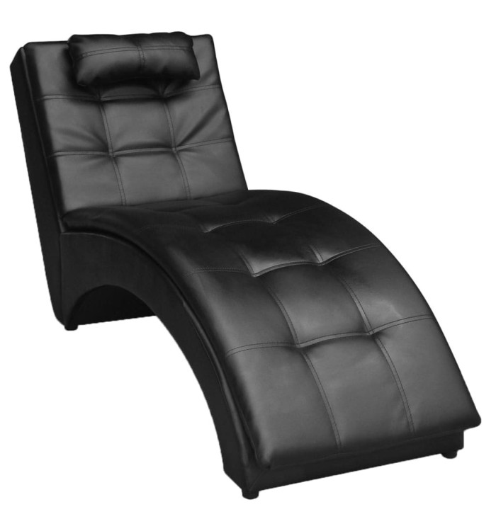 Chaise longue avec oreiller Noir Similicuir | Mobilier & Déco