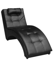 Chaise longue avec oreiller Noir Similicuir | Mobilier & Déco