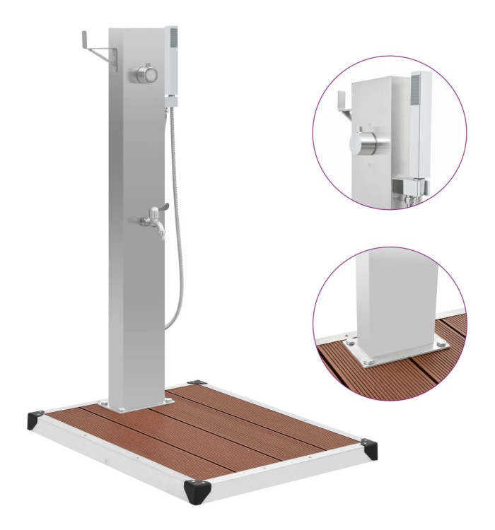 Douche d'extérieur avec receveur de douche WPC Acier inoxydable | Mobilier & Déco