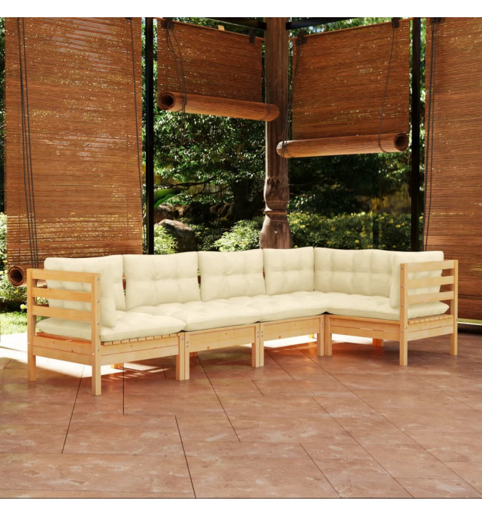 Salon de jardin 5 pcs avec coussins crème bois de pin | Mobilier & Déco