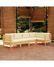 Salon de jardin 5 pcs avec coussins crème bois de pin | Mobilier & Déco