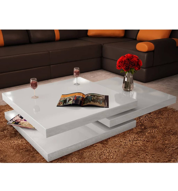 Table basse 3 étagères blanc brillant | Mobilier & Déco