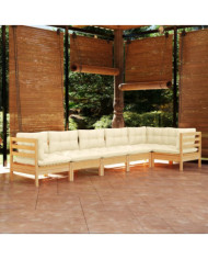 Salon de jardin 6 pcs avec coussins crème bois de pin | Mobilier & Déco