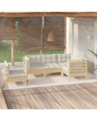Salon de jardin 5 pcs avec coussins crème bois de pin | Mobilier & Déco