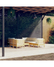 Salon de jardin 8 pcs avec coussins crème Bois de pin massif | Mobilier & Déco