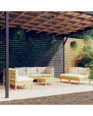 Salon de jardin 8 pcs avec coussins crème Bois de pin massif | Mobilier & Déco