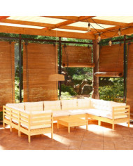 Salon de jardin 10 pcs avec coussins crème Bois de pin | Mobilier & Déco