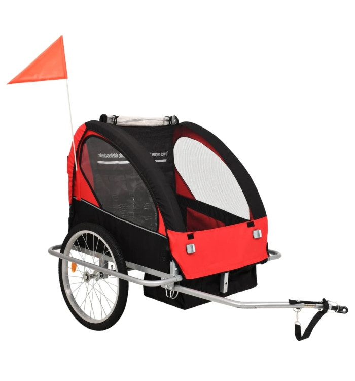 Remorque de vélo et poussette 2-en-1 noir et rouge | Mobilier & Déco