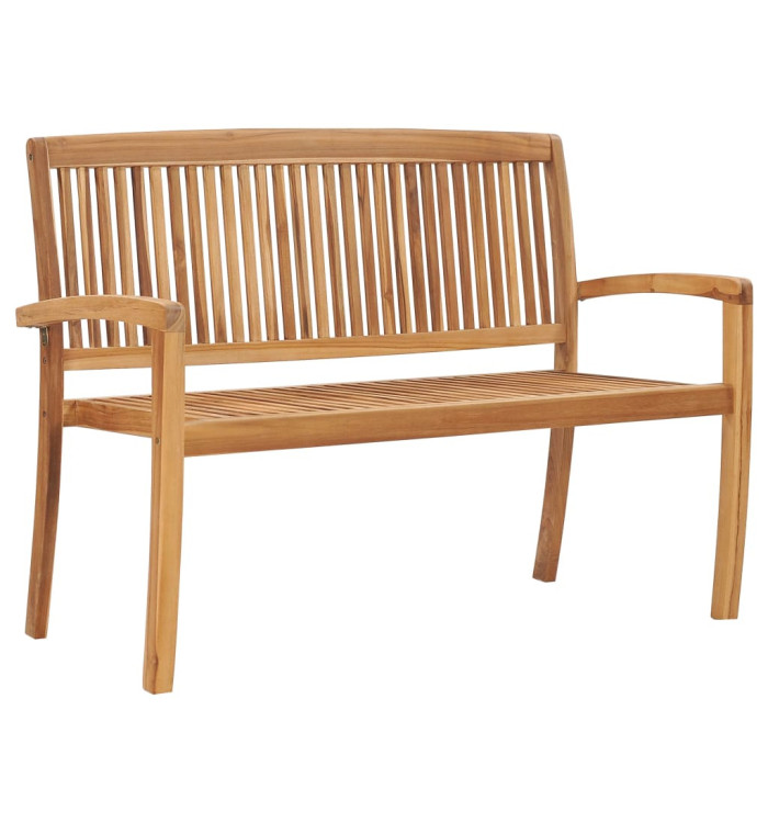 Banc 2 places empilable de jardin 128,5 cm Bois de teck solide | Mobilier & Déco
