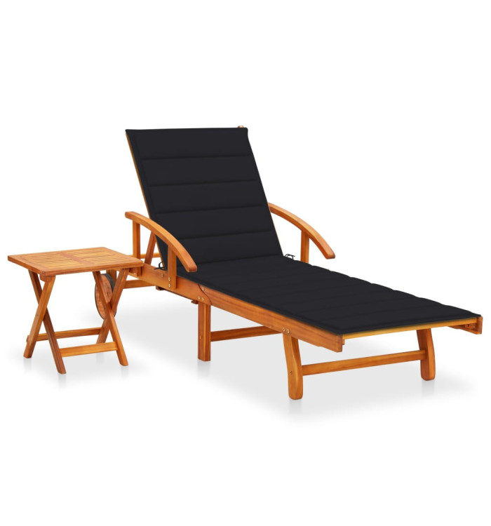 Chaise longue de jardin avec table et coussin Bois d'acacia | Mobilier & Déco