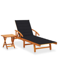 Chaise longue de jardin avec table et coussin Bois d'acacia | Mobilier & Déco