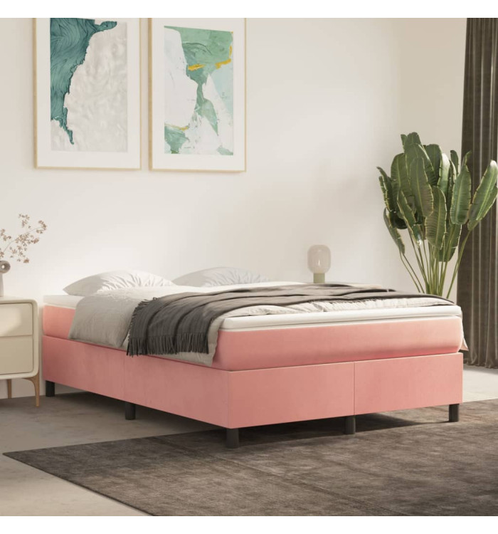 Sommier à lattes de lit avec matelas Rose 140x190 cm Velours | Mobilier & Déco