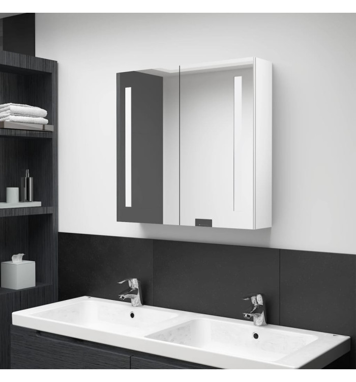 Armoire de salle de bain à miroir LED Blanc brillant 62x14x60cm | Mobilier & Déco