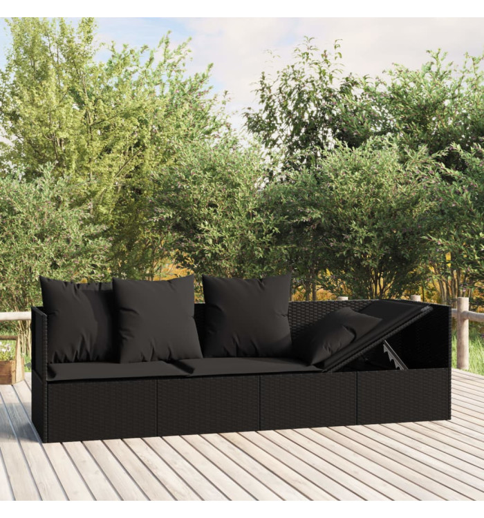 Lit de salon d'extérieur avec coussins Noir Résine tressée | Mobilier & Déco