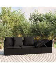 Lit de salon d'extérieur avec coussins Noir Résine tressée | Mobilier & Déco