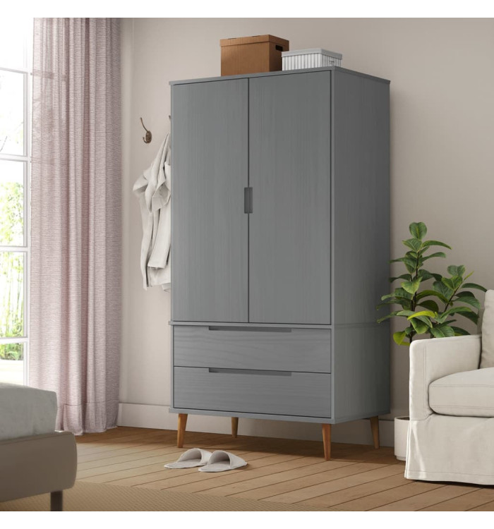 Garde-robe MOLDE Gris 90x55x175 cm Bois massif de pin | Mobilier & Déco