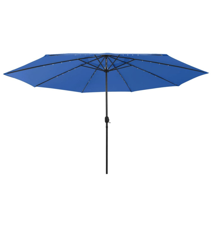 Parasol de jardin avec lumières LED et mât en métal bleu azuré | Mobilier & Déco