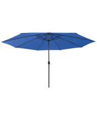Parasol de jardin avec lumières LED et mât en métal bleu azuré | Mobilier & Déco