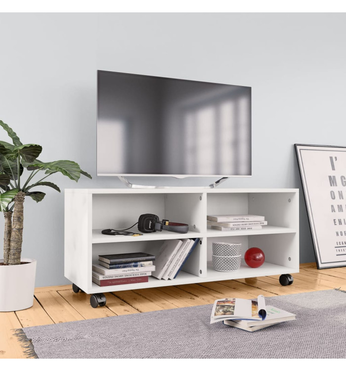 Meuble TV avec roulettes Blanc 90x35x35 cm Bois d'ingénierie | Mobilier & Déco