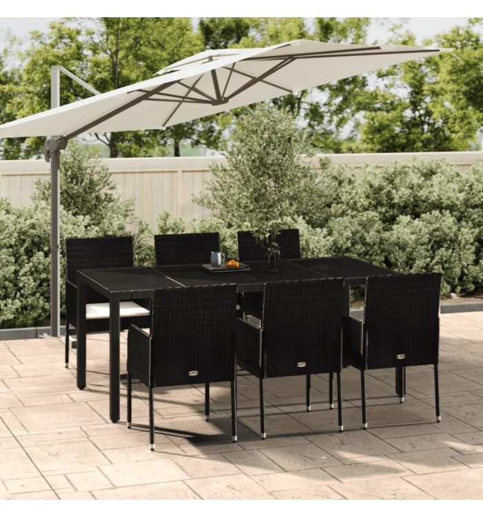Ensemble à manger de jardin coussins 7pcs Noir Résine tressée | Mobilier & Déco