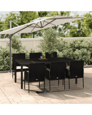 Ensemble à manger de jardin coussins 7pcs Noir Résine tressée | Mobilier & Déco