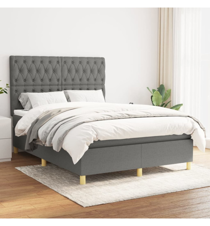 Sommier à lattes de lit avec matelas Gris foncé 140x200cm Tissu | Mobilier & Déco
