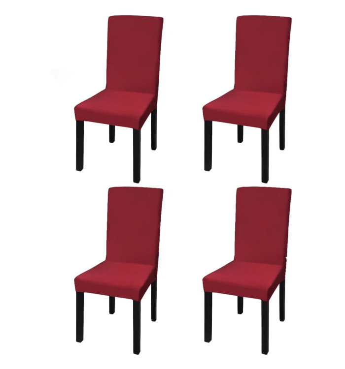 Housse de chaise droite extensible 4 pcs Bordeaux | Mobilier & Déco