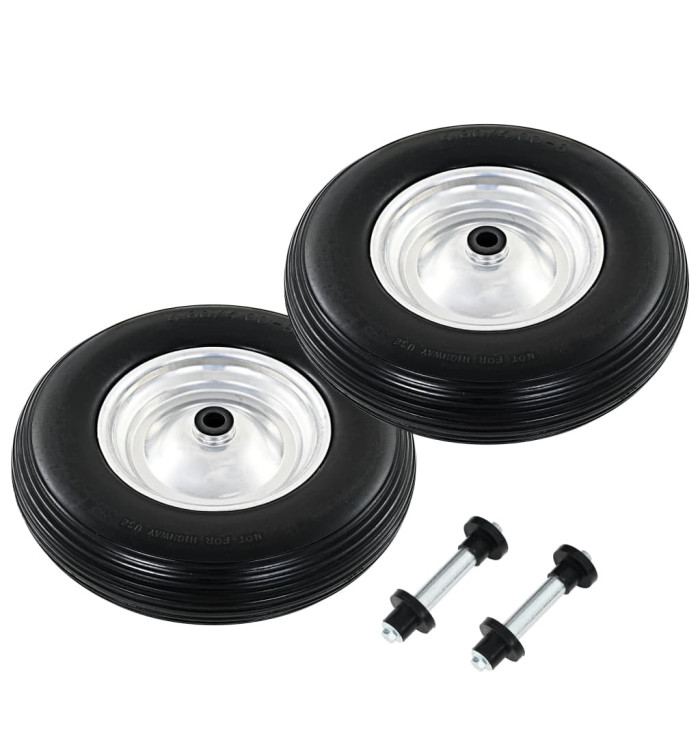 Roue de brouette avec axe 2 pcs PU solide 4.00-8 390 mm | Mobilier & Déco