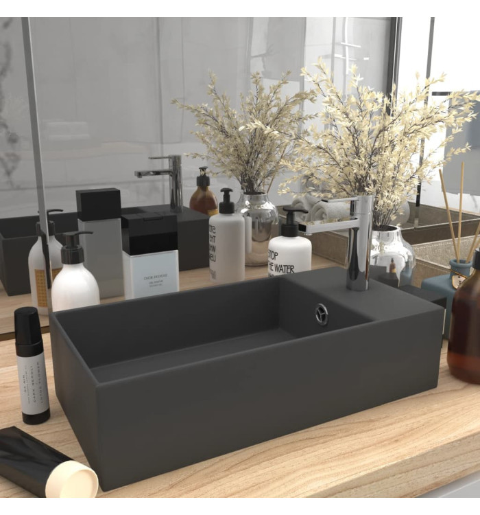 Lavabo de salle de bain avec trop-plein Céramique Gris foncé | Mobilier & Déco