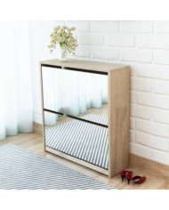 Meuble à chaussures 2 étages avec miroir 63x17x67 cm Chêne | Mobilier & Déco