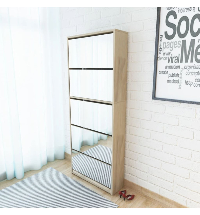 Meuble à chaussures 5 étagères et miroir 63x17x169,5 cm Chêne | Mobilier & Déco