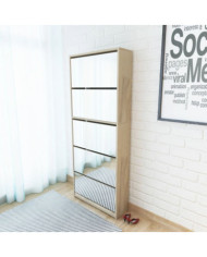 Meuble à chaussures 5 étagères et miroir 63x17x169,5 cm Chêne | Mobilier & Déco