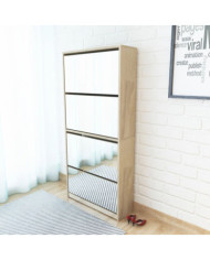 Meuble à chaussures 4 étagères avec miroir 63x17x134 cm Chêne | Mobilier & Déco