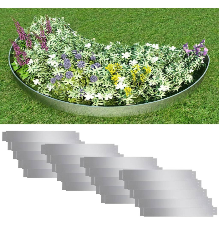 Clôture de pelouse flexible 20 pcs Acier galvanisé 100x14 cm | Mobilier & Déco