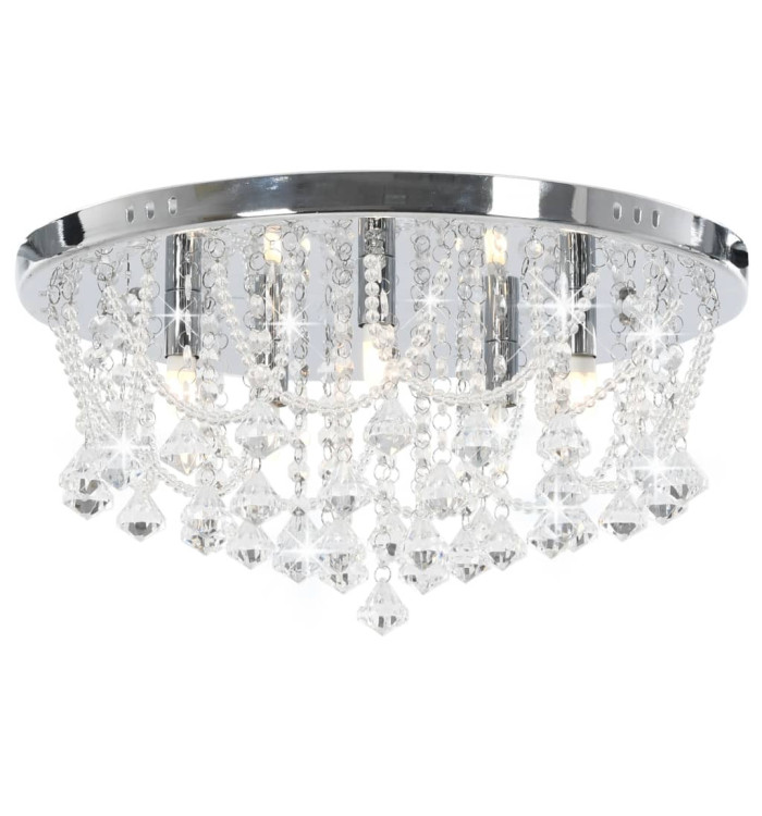 Plafonnier avec perles de cristal Argenté Rond 4 ampoules G9 | Mobilier & Déco