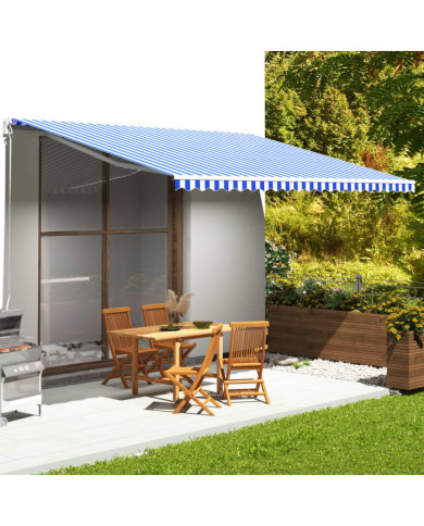 Tissu de remplacement pour auvent Bleu et blanc 5x3,5 m | Mobilier & Déco