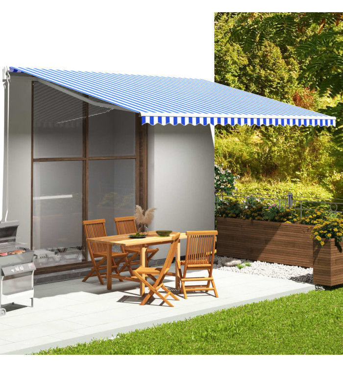 Tissu de remplacement pour auvent Bleu et blanc 5x3,5 m | Mobilier & Déco
