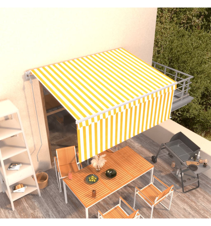 Auvent rétractable automatique avec store 3x2,5m Jaune et blanc | Mobilier & Déco