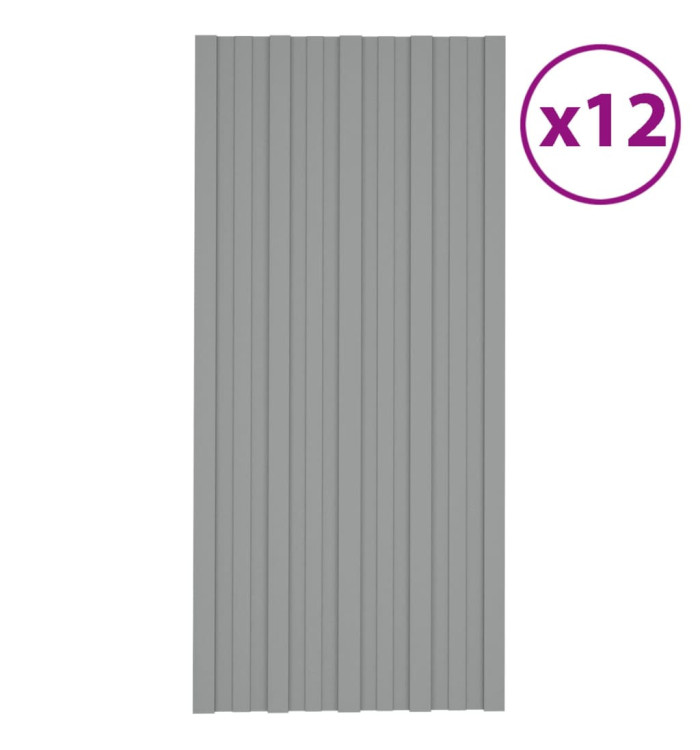 Panneaux de toiture 12 pcs Acier galvanisé Gris 100x45 cm | Mobilier & Déco