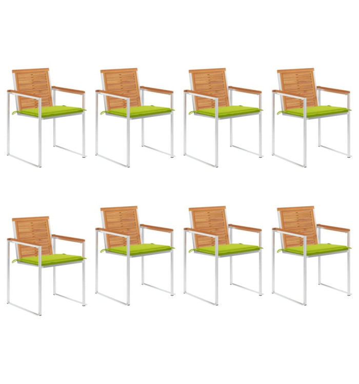 Chaises de jardin lot de 8 avec coussins Bois d'acacia solide | Mobilier & Déco