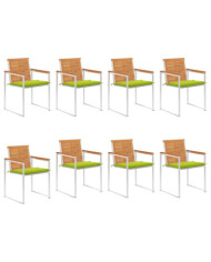 Chaises de jardin lot de 8 avec coussins Bois d'acacia solide | Mobilier & Déco