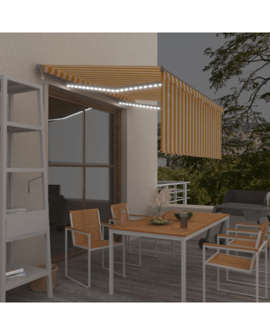 Auvent automatique store capteur de vent LED 3x2,5m Jaune blanc | Mobilier & Déco