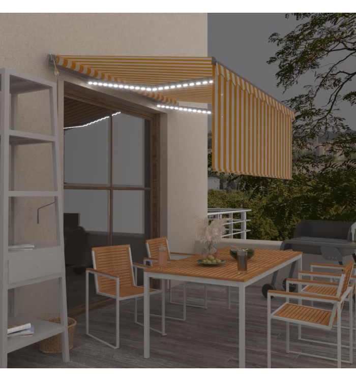 Auvent automatique store capteur de vent LED 3x2,5m Jaune blanc | Mobilier & Déco