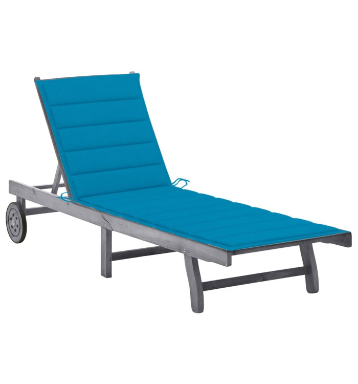 Chaise longue de jardin avec coussin Gris Bois d'acacia solide | Mobilier & Déco