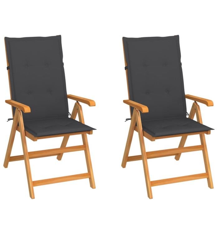 Chaises de jardin lot de 2 et coussins anthracite Bois de teck | Mobilier & Déco
